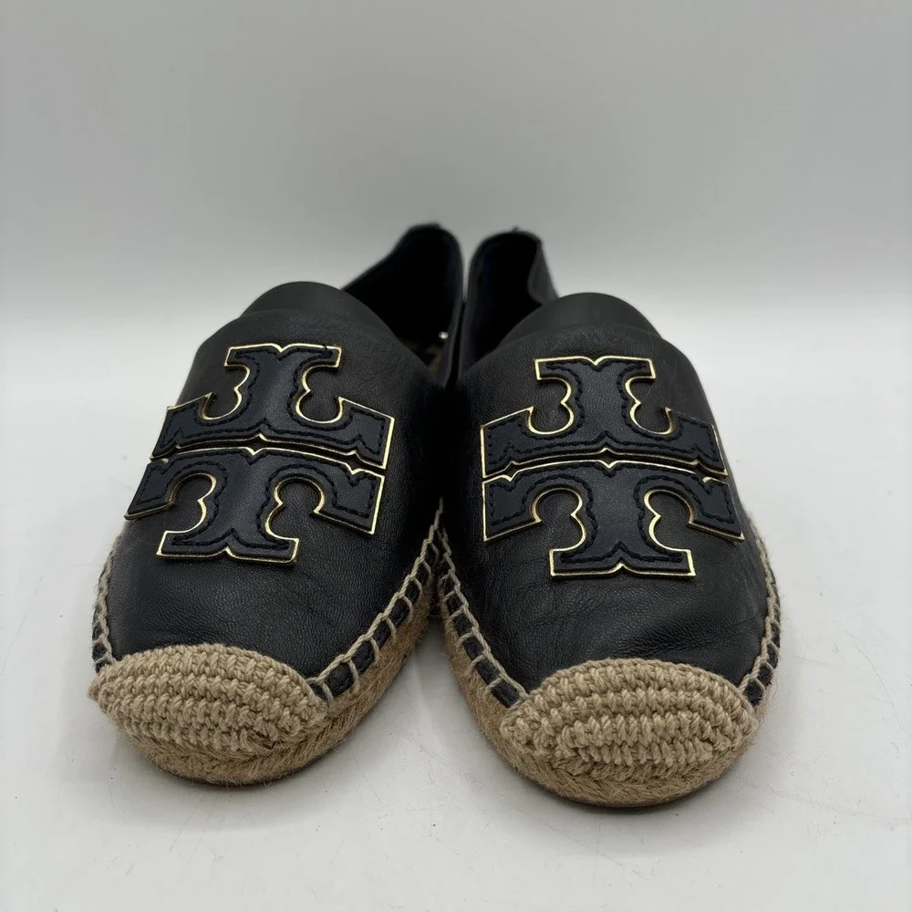 Tory Burch Ines Espadrille Women's 7 Navy Blue Leather‎ Loafer Flats Resort Chic